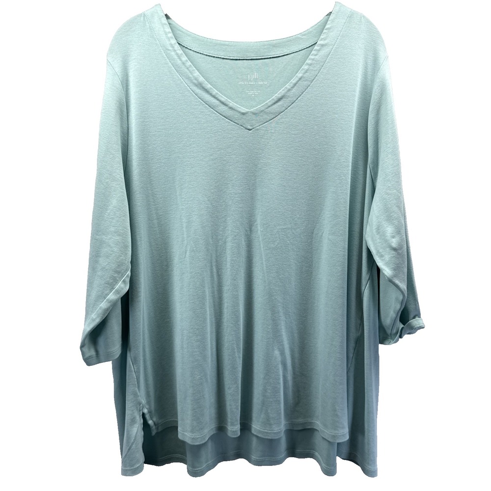 J Jill Pima 3/4 Sleeve V Neck Top L Solid Mint 3/4 Sleeves 100% Cotton Pullover
